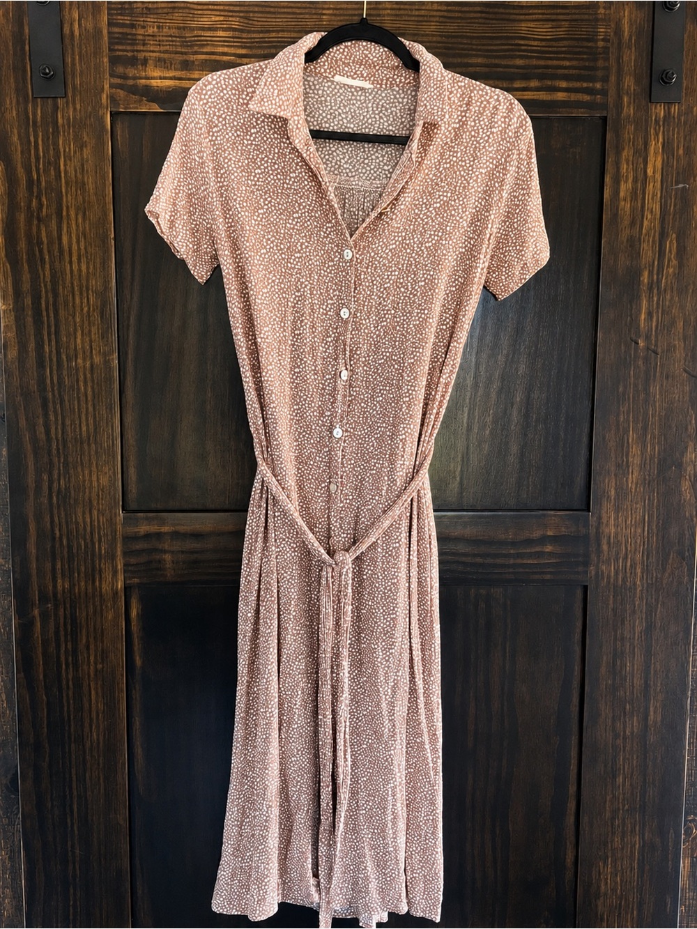 bohme Dusty Rose Button-Front Midi Dress with Tie Waist